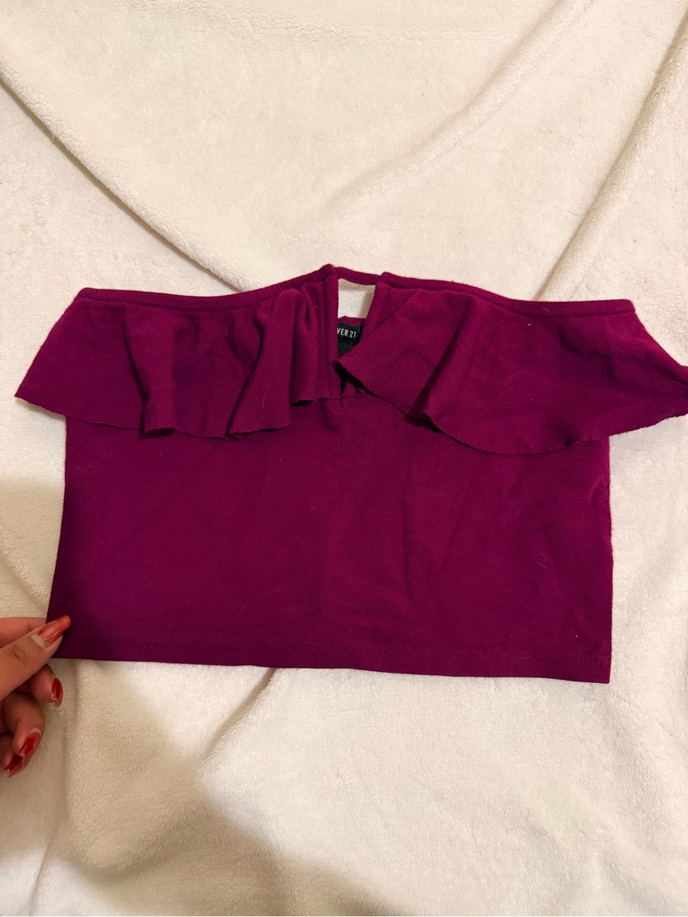 Forever 21 Purple Off-Shoulder Ruffle Crop Top